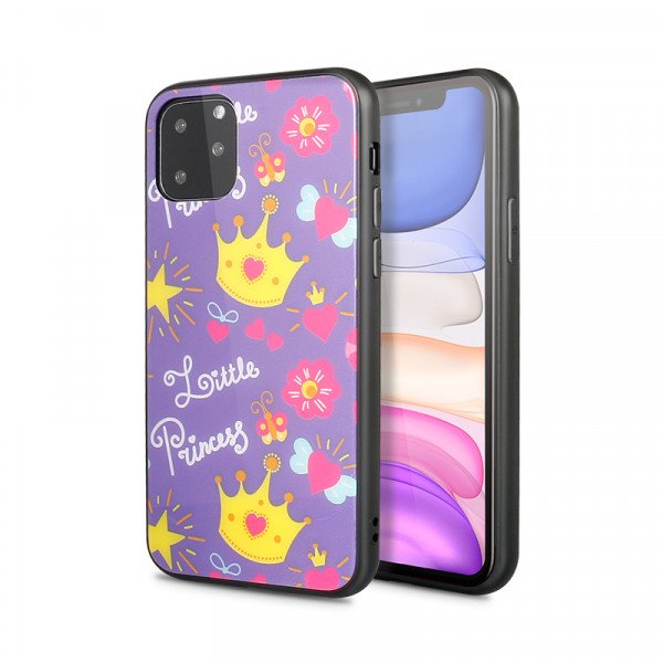 Wholesale iPhone 11 Pro Max (6.5in) Design Tempered Glass Hybrid Case (Purple Princess)